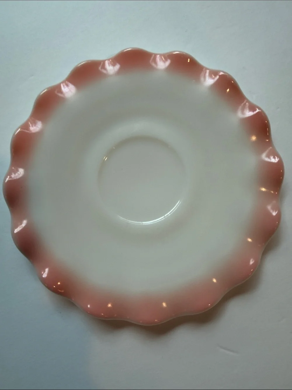 Hazel Atlas White Saucer with Pink Ruffle Edge - Set of 2